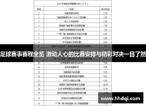 足球赛事赛程全览 激动人心的比赛安排与精彩对决一目了然